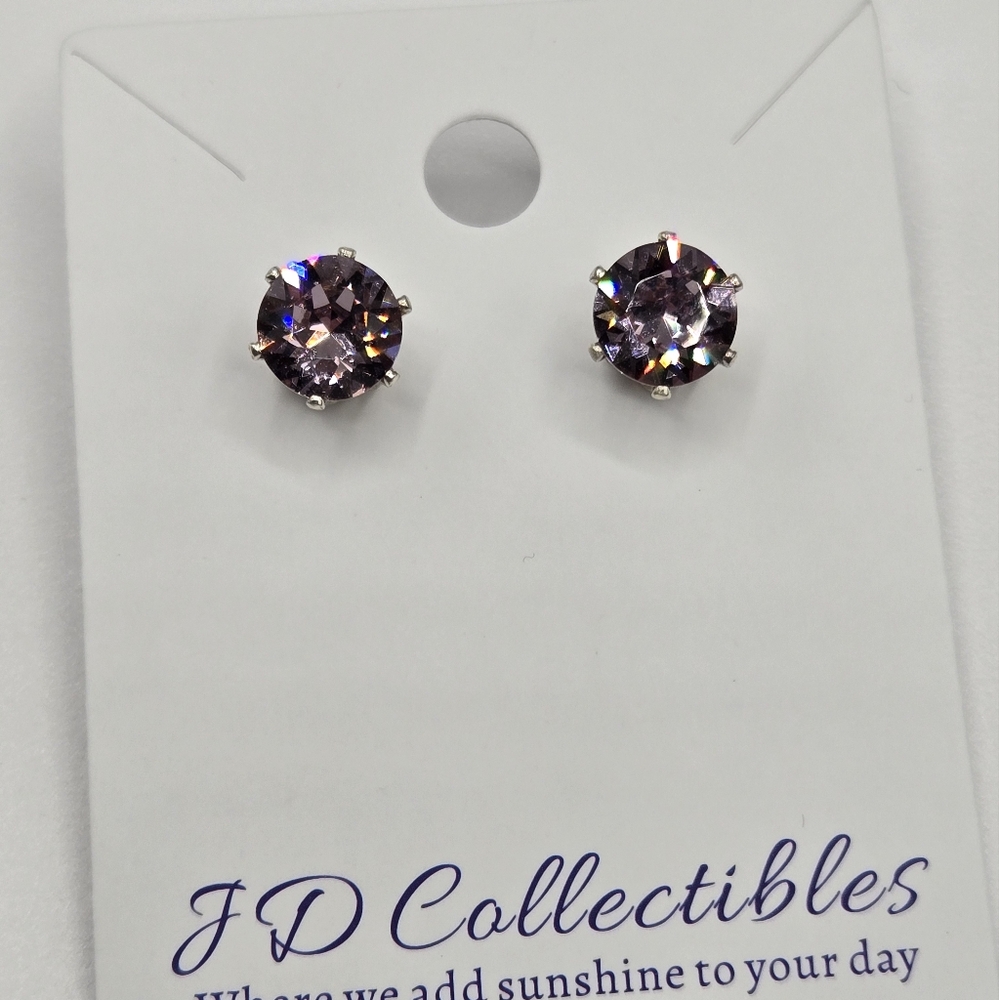 Light Purple Amethyst Stud Earrings Made w Swarovski Crystals Silver Overlay